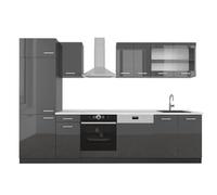 Vicco Mueble de Cocina R-Line, Antracita Brillo Intenso/Antracita, 300 cm | 8 Módulos · Patas regulables en altura · Encimera in rentes robustos · Con armario para frigorífico