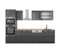 Vicco Mueble de Cocina R-Line, Antracita Brillo Intenso/Antracita, 300 cm con Armario Alto, sin encimera