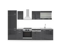 Vicco Mueble de Cocina R-Line, Antracita Brillo Intenso/Blanco, 300 cm | 8 Módulos · Patas regulables en altura · Encimera in rentes robustos · Con armario para frigorífico