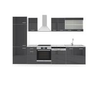 Vicco Mueble de Cocina R-Line, Antracita Brillo Intenso/Blanco, 300 cm, ET Mármol, Apto para la disposición Individual y ampliación de los módulos