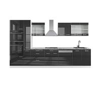 Vicco Mueble de Cocina R-Line, Antracita Brillo Intenso/Blanco, 350 cm con Armario Alto, sin encimera, Apto para disposición y ampliación Individual