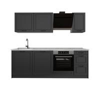 Vicco Mueble de Cocina R-Line, Antracita casa de Campo/Antracita 220 cm | 7 Módulos · Patas regulables en altura · Sin encimera · Frentes de MDF · Con panel para lavavajillas