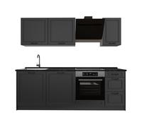 Vicco Mueble de Cocina R-Line, Antracita casa de Campo/Antracita 220 cm | 7 Módulos · Patas regulables en altura · Encimera in rentes de MDF · Con panel para lavavajillas
