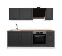 Vicco Mueble de Cocina R-Line, Antracita casa de Campo/Blanco 220 cm | 7 Módulos · Patas regulables en altura · Sin encimera · Frentes de MDF · Con panel para lavavajillas