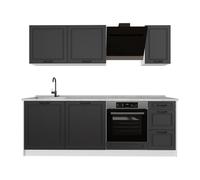 Vicco Mueble de Cocina R-Line, Antracita casa de Campo/Blanco 220 cm | 7 Módulos · Patas regulables en altura · Encimera in rentes de MDF · Con panel para lavavajillas