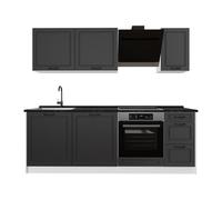 Vicco Mueble de Cocina R-Line, Antracita casa de Campo/Blanco 220 cm | 7 Módulos · Patas regulables en altura · Encimera in rentes de MDF · Con panel para lavavajillas