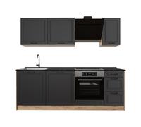 Vicco Mueble de Cocina R-Line, Antracita casa de Campo/Roble Dorado 220 cm | 7 Módulos · Patas regulables en altura · Sin encimera · Frentes de MDF · Con panel para lavavajillas