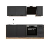 Vicco Mueble de Cocina R-Line, Antracita casa de Campo/Roble Dorado 220 cm | 7 Módulos · Patas regulables en altura · Encimera in rentes de MDF · Con panel para lavavajillas