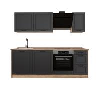 Vicco Mueble de Cocina R-Line, Antracita casa de Campo/Roble Dorado 220 cm | 7 Módulos · Patas regulables en altura · Encimera in rentes de MDF · Con panel para lavavajillas