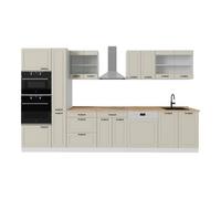 Vicco Mueble de cocina "R-Line", Arena casa de campo/Blanco 350 cm | 9 Módulos · Patas regulables en altura · Encimera in rentes de MDF · Con armario para horno/microondas