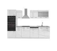 Vicco Mueble de Cocina R-Line, Blanco Alto Brillo, 300 cm con Armario Alto, ET Mármol, con módulos de disposición Variable y Patas Ajustables en Altura
