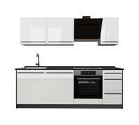 Vicco Mueble de cocina "R-Line", Blanco alto brillo/Antracita 220 cm | 7 Módulos · Patas regulables en altura · Sin encimera · Frentes robustos · Con panel para lavavajillas