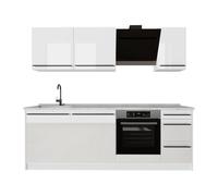 Vicco Mueble de cocina "R-Line", Blanco alto brillo/Blanco 220 cm | 7 Módulos · Patas regulables en altura · Sin encimera · Frentes robustos · Con panel para lavavajillas