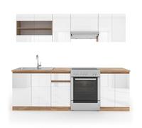 Vicco Mueble de Cocina R-Line, Blanco Alto Brillo/Blanco 240 cm | ET Sonoma, con módulos de posición variable y patas ajustables en altura
