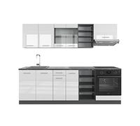 Vicco Mueble de Cocina R-Line, Blanco Brillo/Antracita, 240 cm sin encimera, Apto para Combinar con Otros módulos R-Line