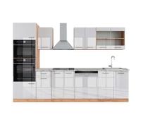 Vicco Mueble de Cocina R-Line, Blanco Brillo Intenso/Roble Dorado, 300 cm