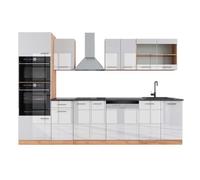 Vicco Mueble de Cocina R-Line, Blanco Brillo Intenso/Roble Dorado, 300 cm con Armario Alto, ET Antracita, para ampliación Individual Mediante módulos adicionales compatibles