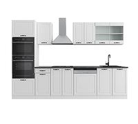 Vicco Mueble de Cocina R-Line, Blanco casa de Campo, 300 cm con Armario Alto, sin encimera, con módulos de disposición Variable y Patas Ajustables en Altura