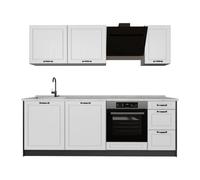 Vicco Mueble de Cocina R-Line, Blanco casa de Campo/Antracita 220 cm | 7 Módulos · Patas regulables en altura · Sin encimera · Frentes de MDF · Con panel para lavavajillas