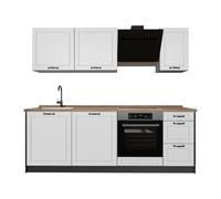 Vicco Mueble de Cocina R-Line, Blanco casa de Campo/Antracita 220 cm | 7 Módulos · Patas regulables en altura · Encimera in rentes de MDF · Con panel para lavavajillas