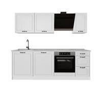 Vicco Mueble de Cocina R-Line, Blanco casa de Campo/Blanco 220 cm | 7 Módulos · Patas regulables en altura · Encimera in rentes de MDF · Con panel para lavavajillas