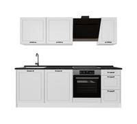 Vicco Mueble de cocina "R-Line", Blanco casa de campo/Blanco 220 cm | 7 Módulos · Patas regulables en altura · Encimera in rentes de MDF · Con panel para lavavajillas