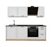 Vicco Mueble de Cocina R-Line, Blanco casa de Campo/Roble Dorado 220 cm | 7 Módulos · Patas regulables en altura · Sin encimera · Frentes de MDF · Con panel para lavavajillas