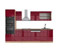 Vicco Mueble de Cocina R-Line, Burdeos Brillo Intenso/Roble Dorado, 300 cm con Armario Alto, sin encimera