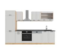 Vicco Mueble de Cocina R-Line, Casa de Campo Blanca/Roble Dorado, 300 cm | 8 Módulos · Patas regulables en altura · Sin encimera · Frentes de MDF · Con armario para frigorífico