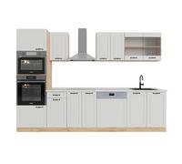Vicco Mueble de Cocina R-Line, Casa de Campo Blanca/Roble Dorado, 300 cm con Armario Alto, ET Mármol