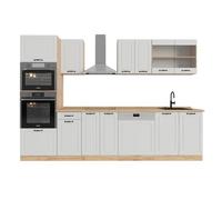 Vicco Mueble de Cocina R-Line, Casa de Campo Blanca/Roble Dorado, 300 cm con Armario Alto, ET Roble, para ampliación Individual Mediante módulos adicionales compatibles