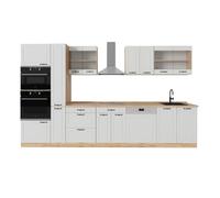 Vicco Mueble de Cocina R-Line, Casa de Campo Blanca/Roble Dorado, 350 cm sin encimera