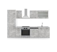 Vicco Mueble de Cocina R-Line, Hormigón, 300 cm | 8 Módulos · Patas regulables en altura · Encimera in rentes robustos · Con armario para frigorífico