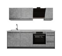 Vicco Mueble de cocina "R-Line", Hormigón/Antracita 220 cm | 7 Módulos · Patas regulables en altura · Encimera in rentes robustos · Con panel para lavavajillas