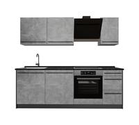 Vicco Mueble de cocina "R-Line", Hormigón/Antracita 220 cm | 7 Módulos · Patas regulables en altura · Encimera in rentes robustos · Con panel para lavavajillas