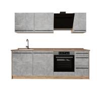 Vicco Mueble de cocina "R-Line", Hormigón/Roble dorado 220 cm | 7 Módulos · Patas regulables en altura · Encimera in rentes robustos · Con panel para lavavajillas