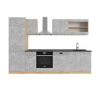 Vicco Mueble de Cocina R-Line, Hormigón/Roble Dorado, 300 cm, ET Antracita, para disposición Flexible y ampliación con módulos adicionales