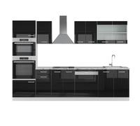 Vicco Mueble de Cocina R-Line, Negro Brillo Intenso/Blanco, 300 cm con Armario Alto, sin encimera