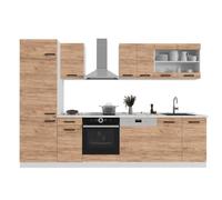 Vicco Mueble de Cocina R-Line, Oro Potencia Roble/Blanco, 300 cm | 8 Módulos · Patas regulables en altura · Encimera in rentes robustos · Con armario para frigorífico