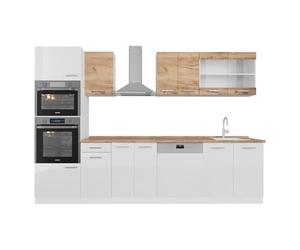 Vicco Mueble de Cocina R-Line, Oro Potencia Roble/Blanco, 300 cm Muebles Bicolor, ENC Roble, con módulos de disposición Variable y Patas Ajustables en Altura