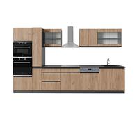 Vicco Mueble de Cocina R-Line, Oro Power Roble/Antracita, 350 cm En Forma de J, con Armario Alto, sin encimera