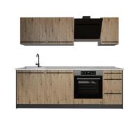 Vicco Mueble de cocina "R-Line", Roble artesanal/Antracita 220 cm | 7 Módulos · Patas regulables en altura · Sin encimera · Frentes robustos · Con panel para lavavajillas