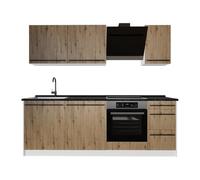 Vicco Mueble de cocina "R-Line", Roble artesanal/Blanco 220 cm | 7 Módulos · Patas regulables en altura · Encimera in rentes robustos · Con panel para lavavajillas