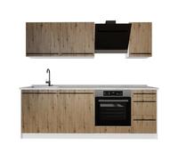 Vicco Mueble de cocina "R-Line", Roble artesanal/Blanco 220 cm | 7 Módulos · Patas regulables en altura · Sin encimera · Frentes robustos · Con panel para lavavajillas