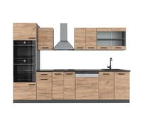 Vicco Mueble de Cocina R-Line, Roble Dorado, 300 cm con Armario Alto, sin encimera, Apto para combinación y ampliación Individual