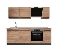Vicco Mueble de cocina "R-Line", Roble dorado/Antracita 220 cm | 7 Módulos · Patas regulables en altura · Encimera in rentes robustos · Con panel para lavavajillas