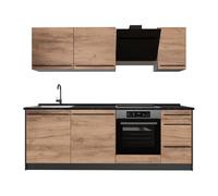 Vicco Mueble de cocina "R-Line", Roble dorado/Antracita 220 cm | 7 Módulos · Patas regulables en altura · Encimera in rentes robustos · Con panel para lavavajillas