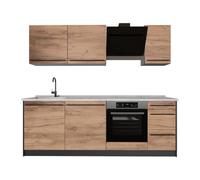 Vicco Mueble de cocina "R-Line", Roble dorado/Antracita 220 cm | 7 Módulos · Patas regulables en altura · Encimera in rentes robustos · Con panel para lavavajillas