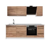 Vicco Mueble de cocina "R-Line", Roble dorado/Blanco 220 cm | 7 Módulos · Patas regulables en altura · Encimera in rentes robustos · Con panel para lavavajillas
