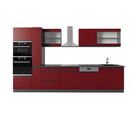 Vicco Mueble de Cocina R-Line, Rojo/Antracita, 350 cm En Forma de J, con Armario Alto, sin encimera, Apto para personalización y ampliación